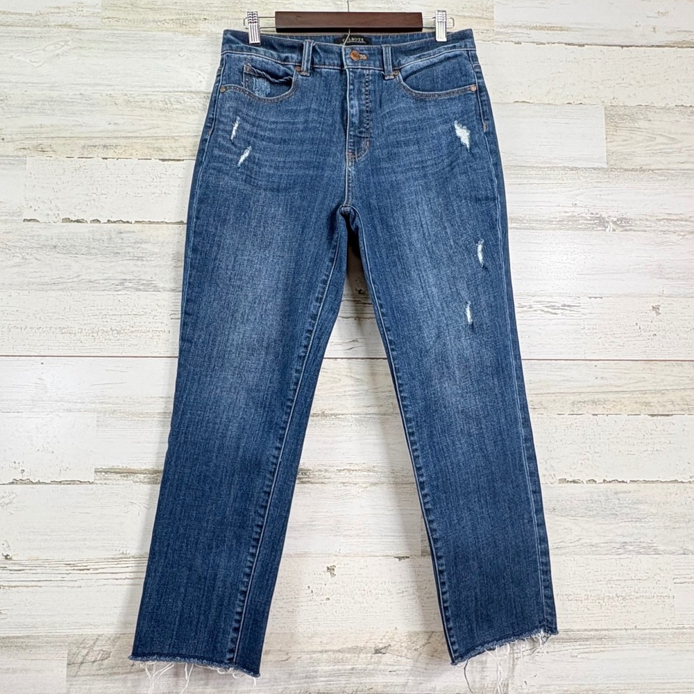 Talbots Flawless Five Pocket Slim Straight High Waist Jeans Blue Size 6 Raw Hem
